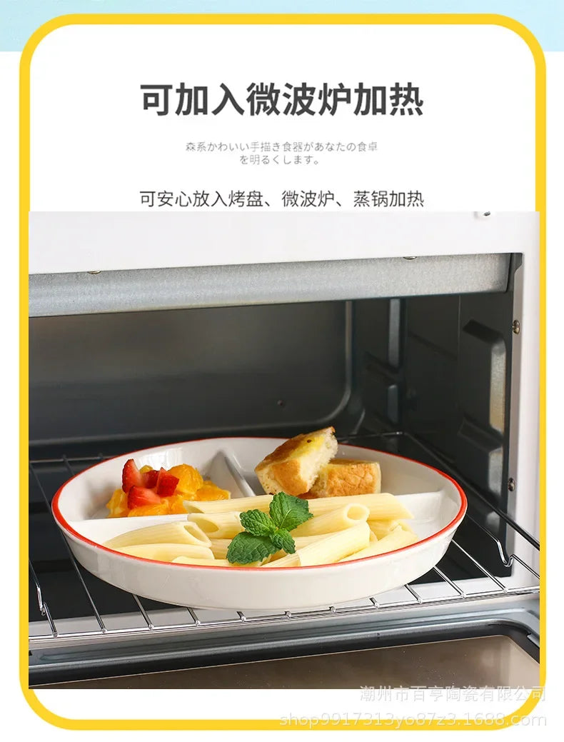 Divider Plate Ceramic Dish Serving Platter Children Tableware