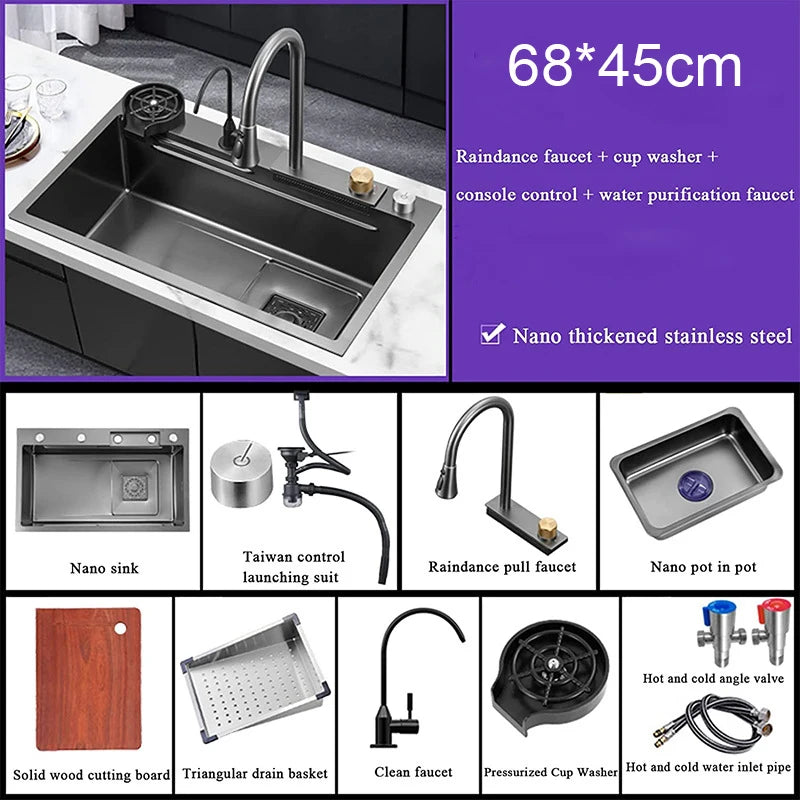 Black Nano Sink Waterfall Faucet Large Bowl Cup