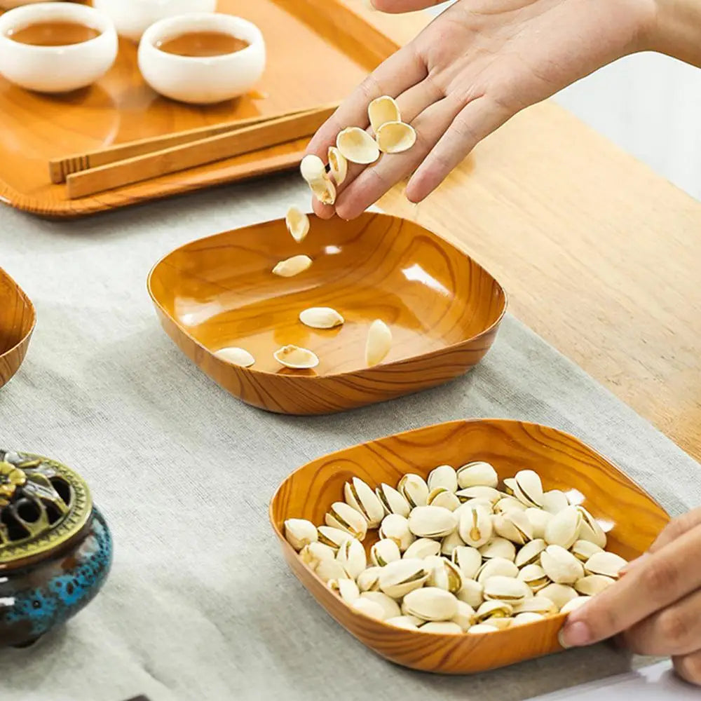 10pcs Japanese-Style Plastic Dish Simple Imitation Wood Grain