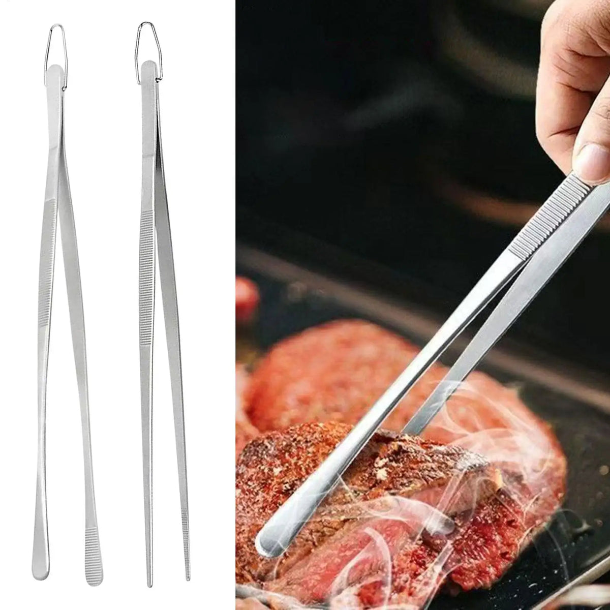 Long Cooking Tongs Stainless Steel Tongs Non-Slip Heat