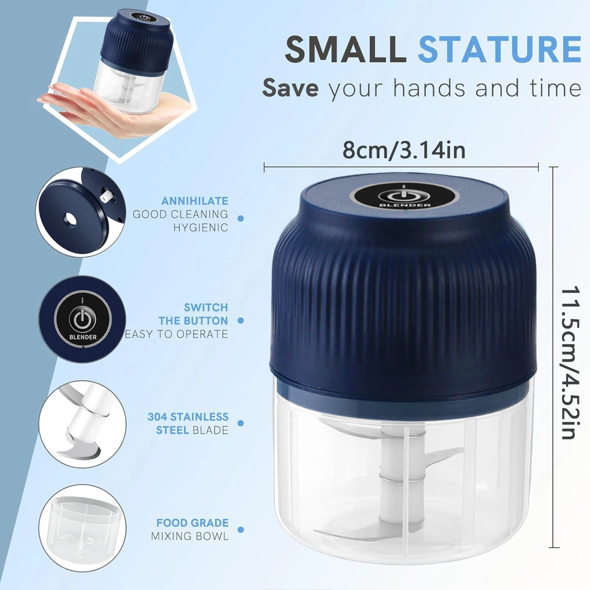 250ml Mini Wireless Usb Rechargeable Electric Vegetable Chopper