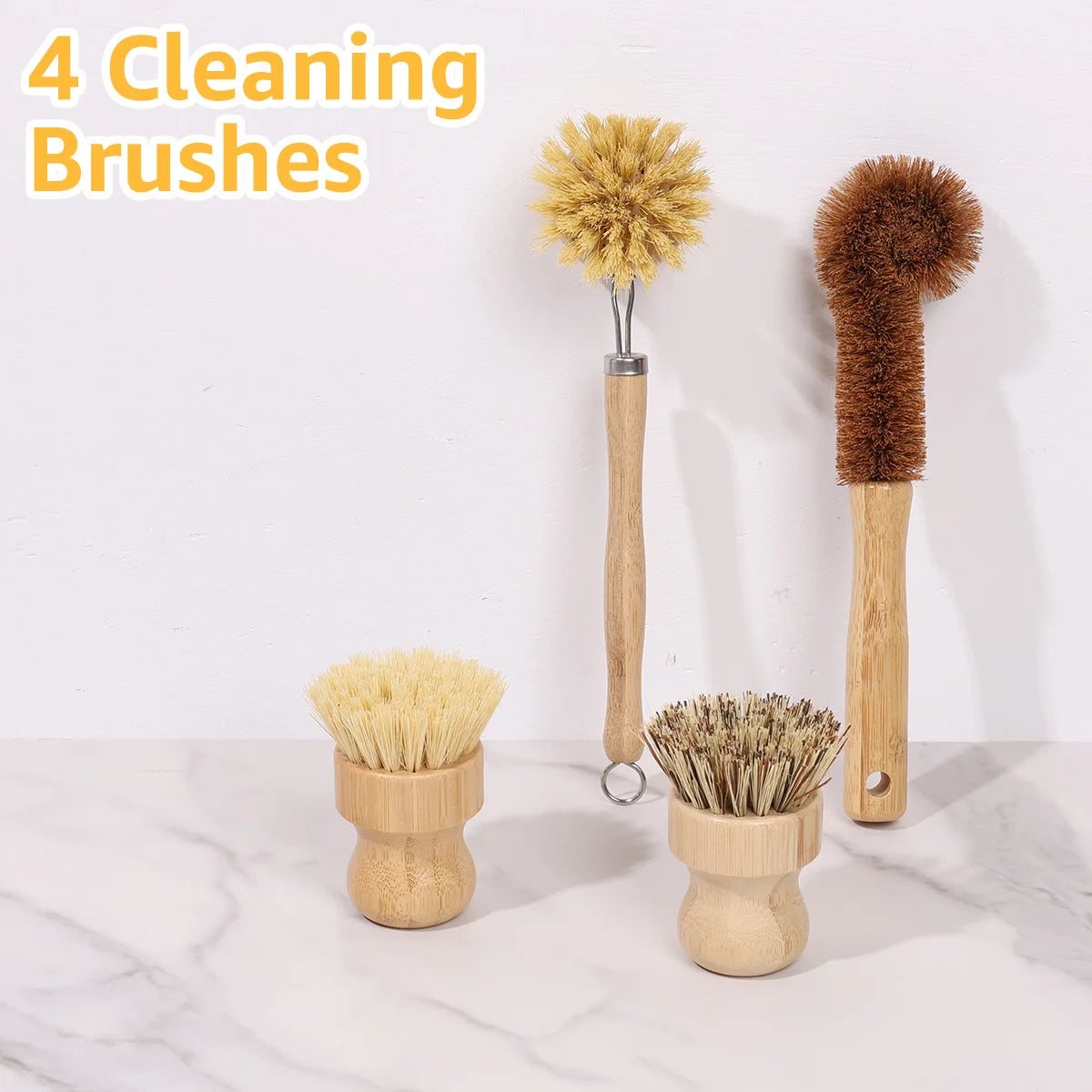 3/4/5/10pcs Bamboo Dish Scrub Brushes Replaceable Dish Brush
