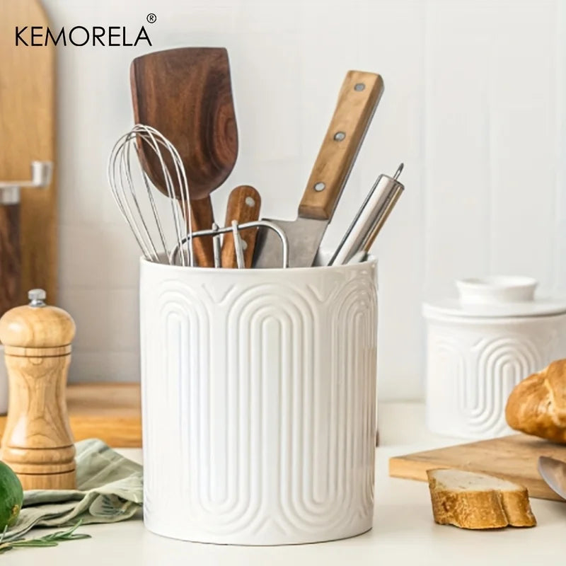 Ceramic Utensil Holder Organizer - Countertop Storage Jar
