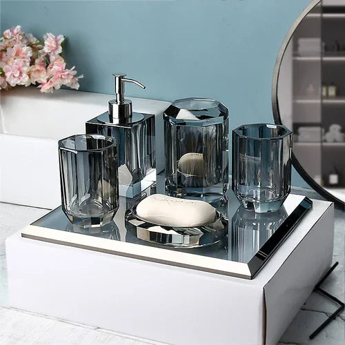Crystal Glass Bathroom Kit Couple Mouthwash Cup Tray