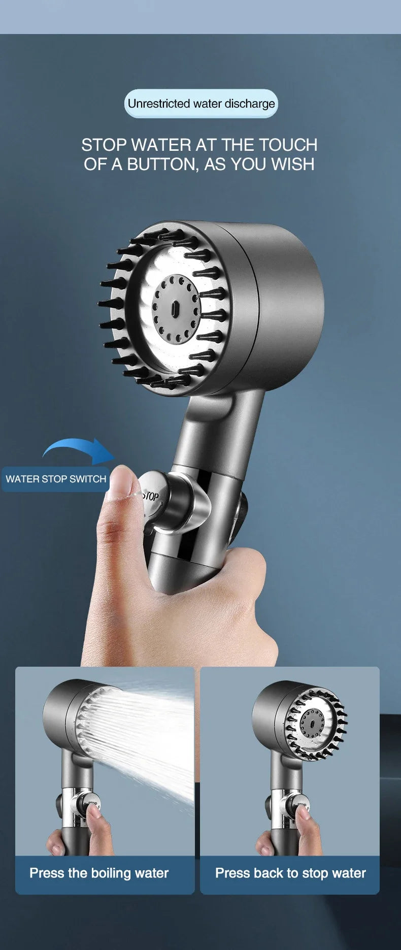 High Pressurized Filter Shower Head 3-Mode Adjustable Spray