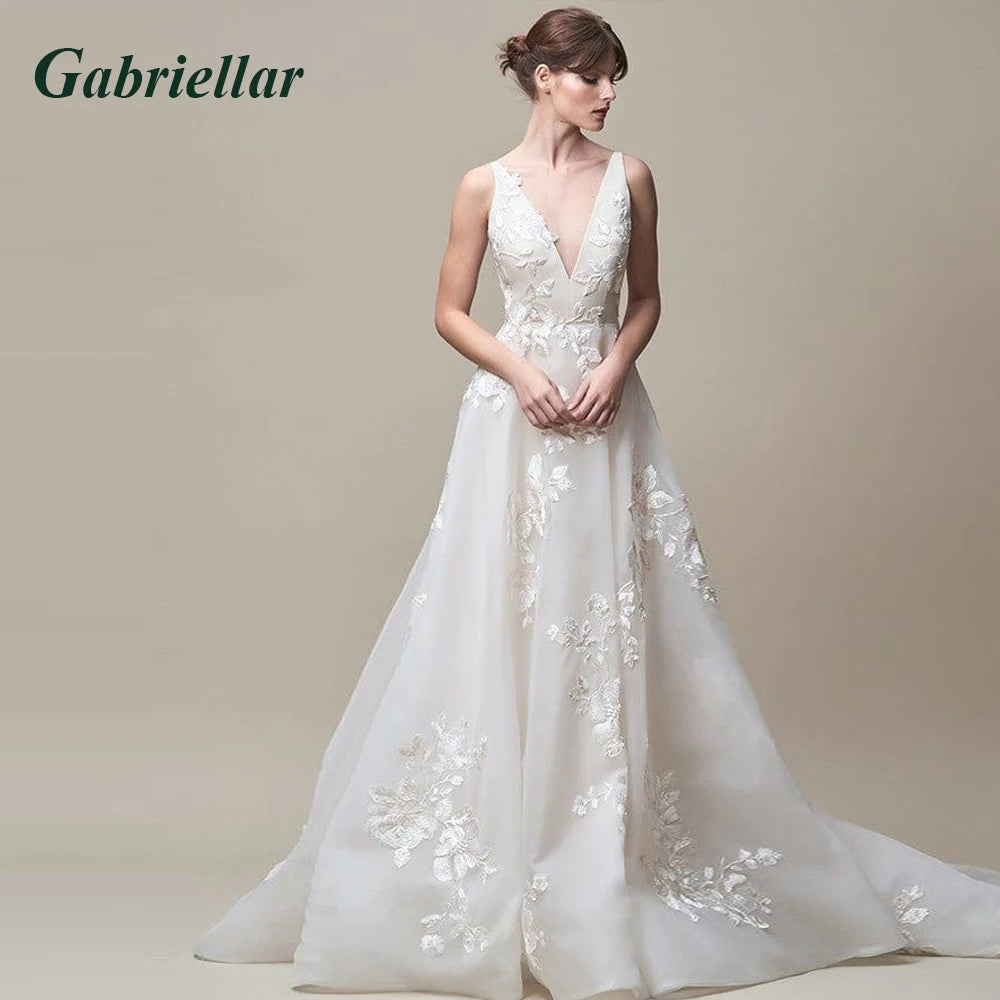 Gabriellar Attractive Wedding Dresses V-Neckline Sleeveless