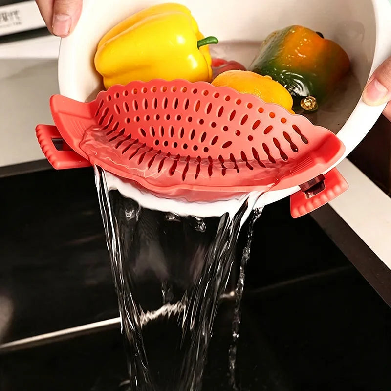Pasta Fruit Vegetable Colander Silicone Clip-On Pan Pot