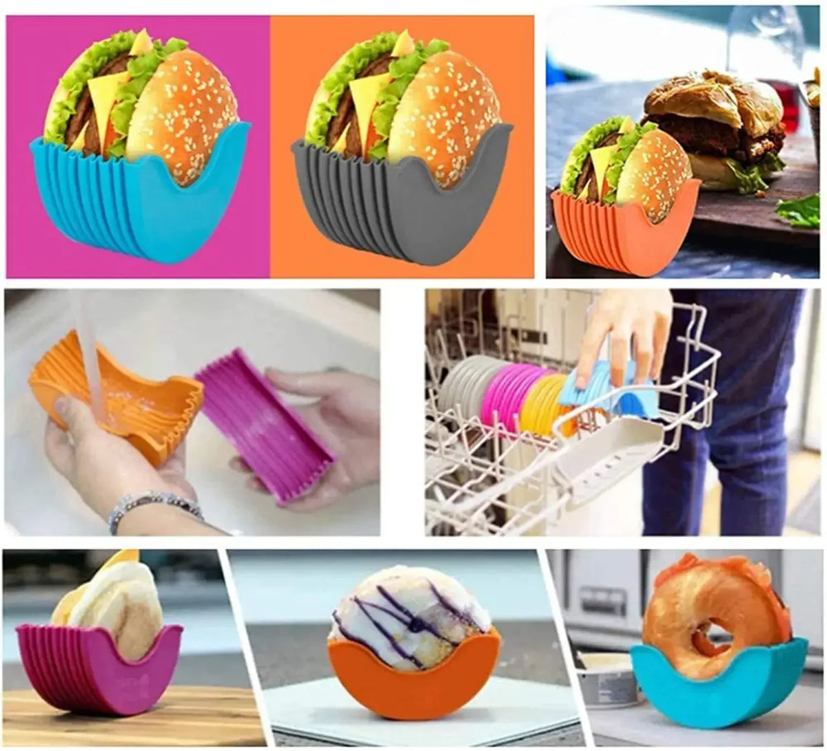 1-4pcs Reusable Burger Rack Useful Silicone Frame Burger