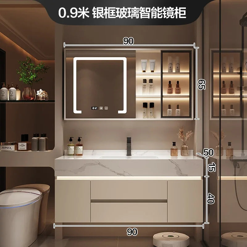 Partitions Storage Bathroom Cabinet Organizer Mirror Wall Shelves