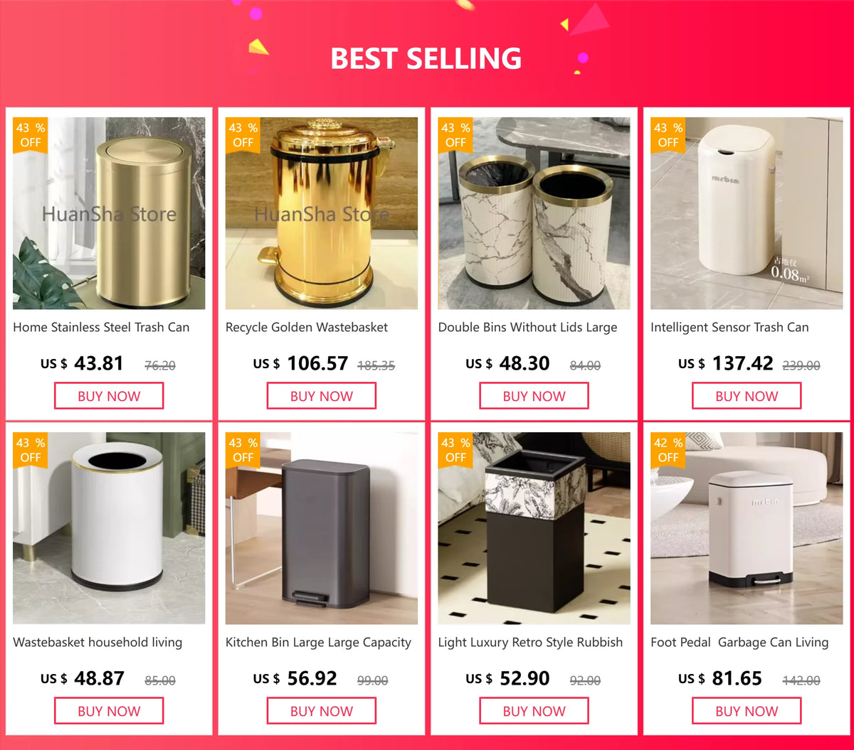 Stainless Steel Trash Can Gold Bathroom Bedroom Recycle
