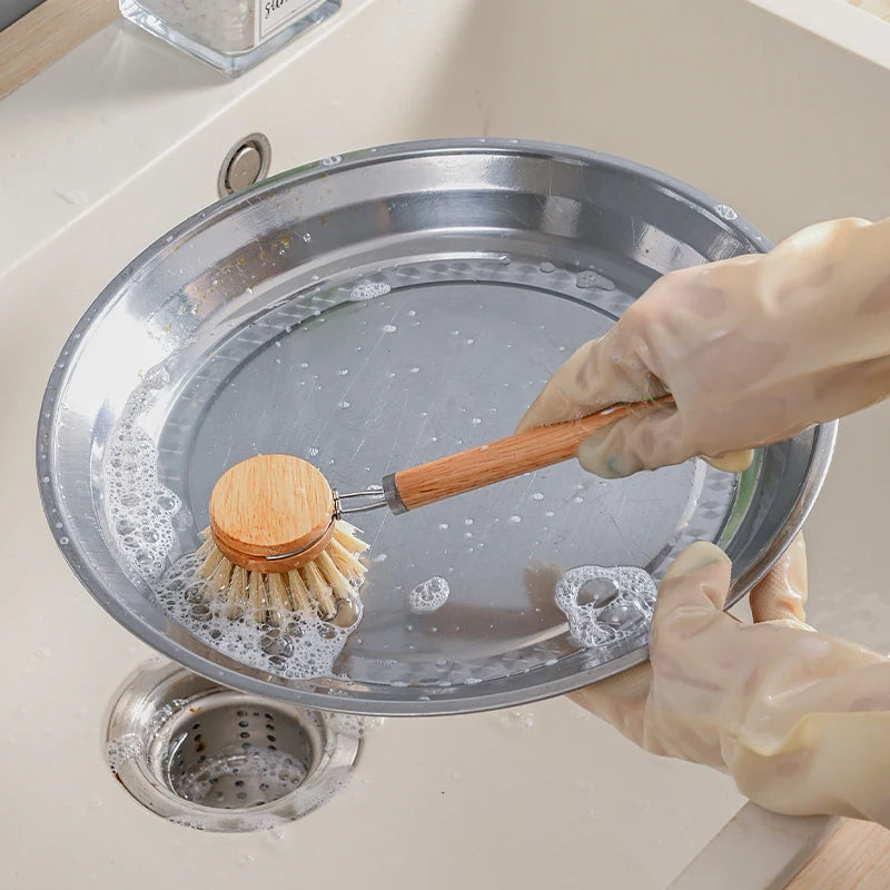 Wooden Handle Dish Brush Replacement Sisal Heads Cleaning