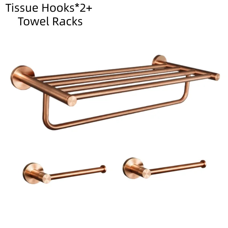 Brushed Rose Gold Bathroom Towel Rack Tissue Rack