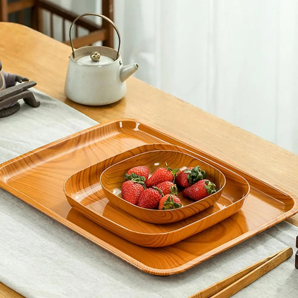 10pcs Japanese-Style Plastic Dish Simple Imitation Wood Grain