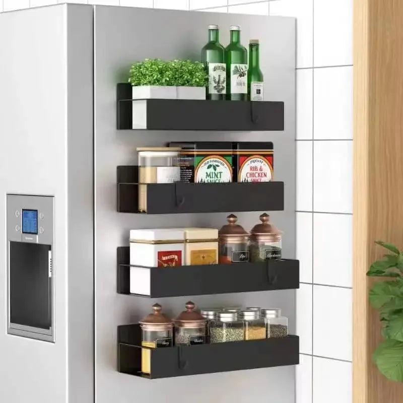Magnetic Fridge Shelf Spice Rack Black Iron Refrigerator