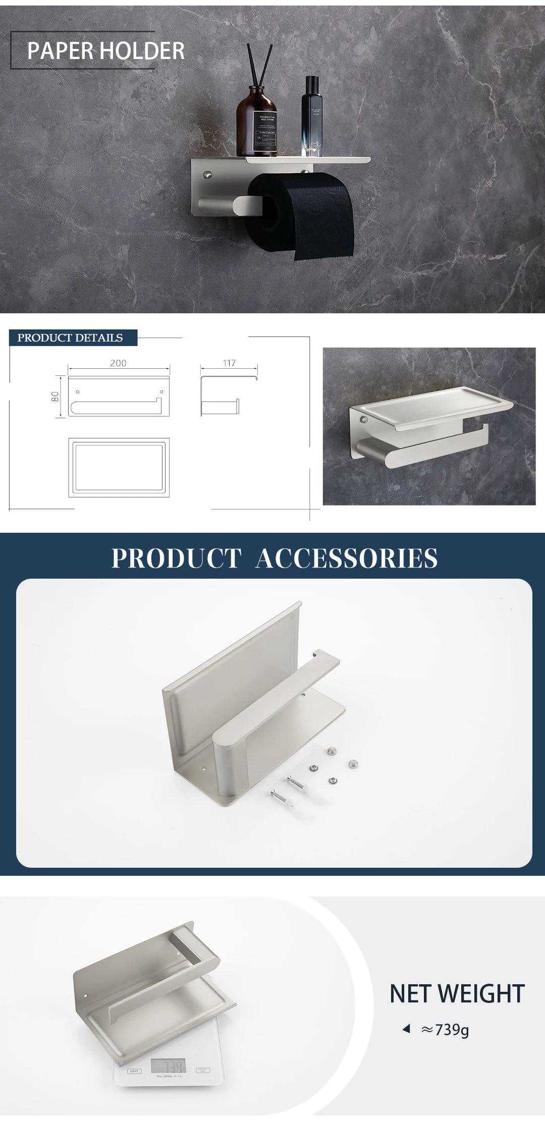 Brushed Towel Ring Holder Bar Rack Brush/Paper Holder