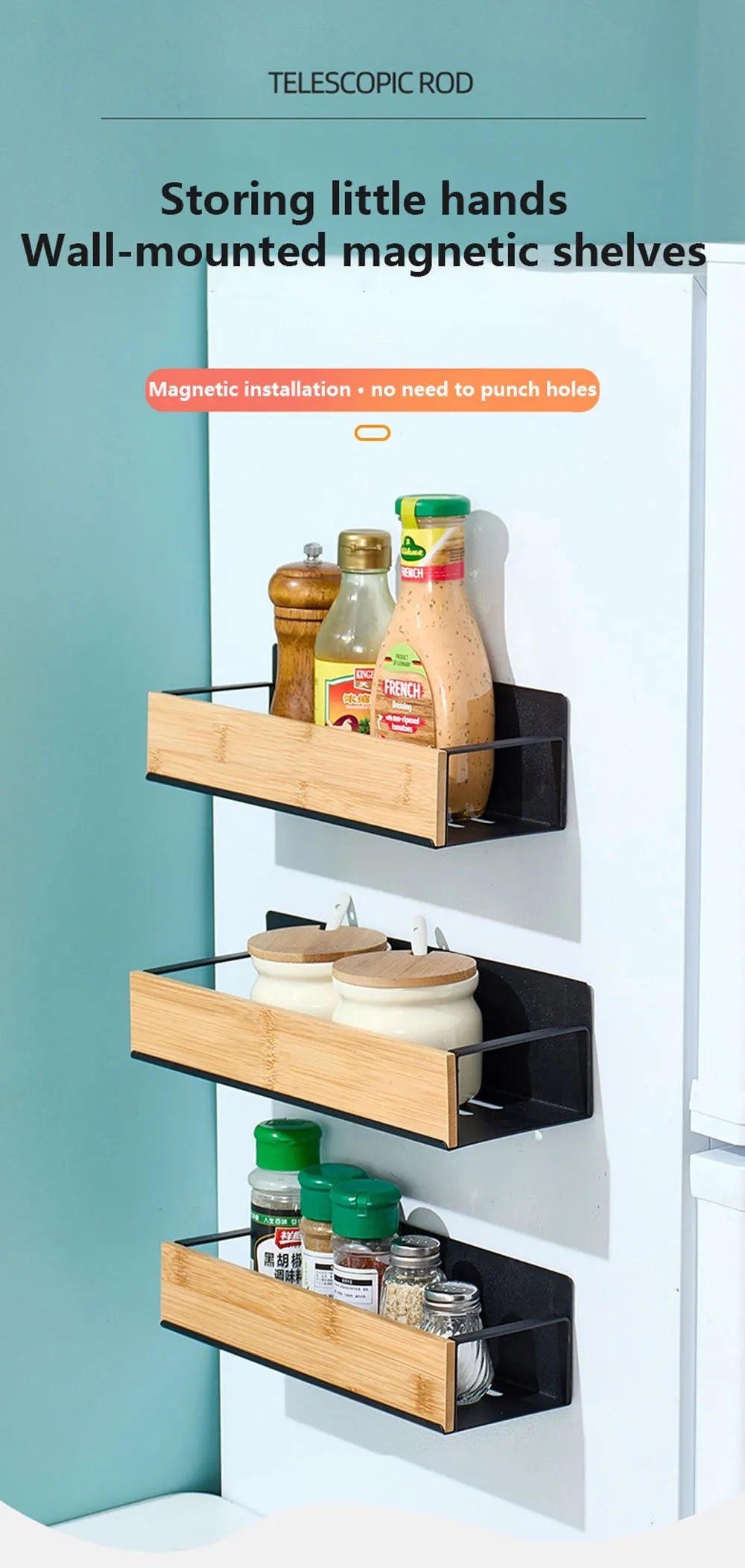 Magnetic Fridge Shelf Spice Storage Rack Black Iron