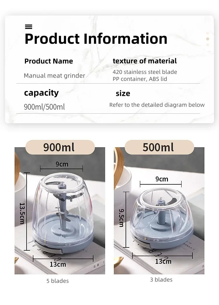 500ml Meat Mincer Garlic Chopper Rotate Garlic Press