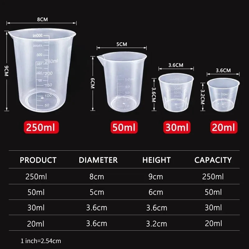 6pcs Plastic Measuring Cups - Clear Graduated Beaker