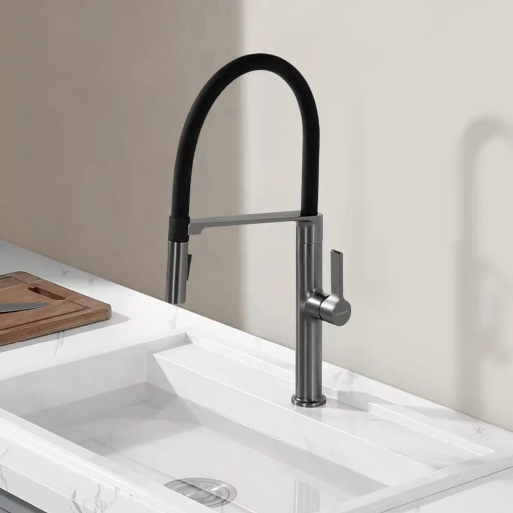Gunmetal Rubber Faucet Mixer Rotation Pull Down Stream