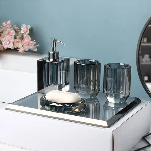 Crystal Glass Bathroom Kit Couple Mouthwash Cup Tray