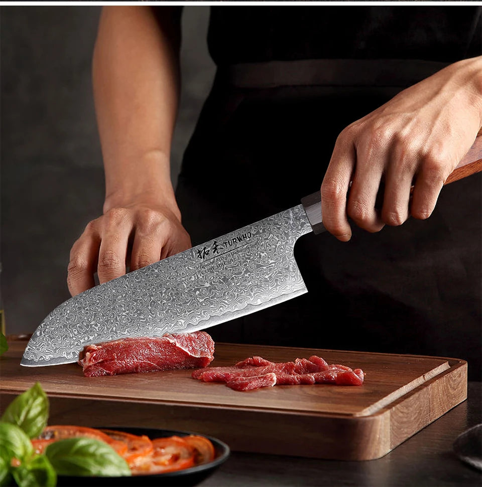 Turwho Santoku Knife Damascus Steel Chef Knives Sharp