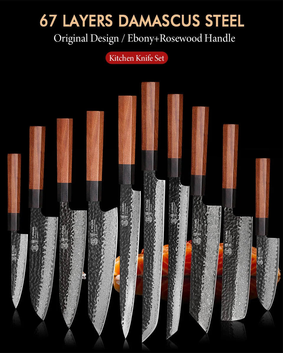 Young Japanese Hand Forged Chef Knife Damascus Steel