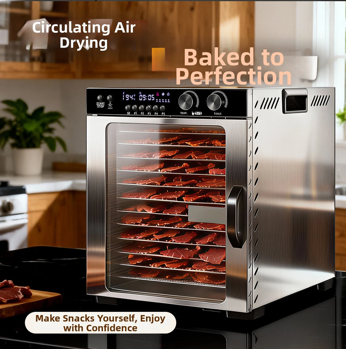 12-Tier Compact Food Dehydrator Multi-Purpose Dryer Jerky Fruits