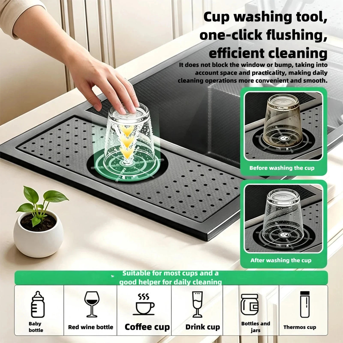 Cup Washer Hidden Bar Sinks Lid Multifunctionalstainless Steel