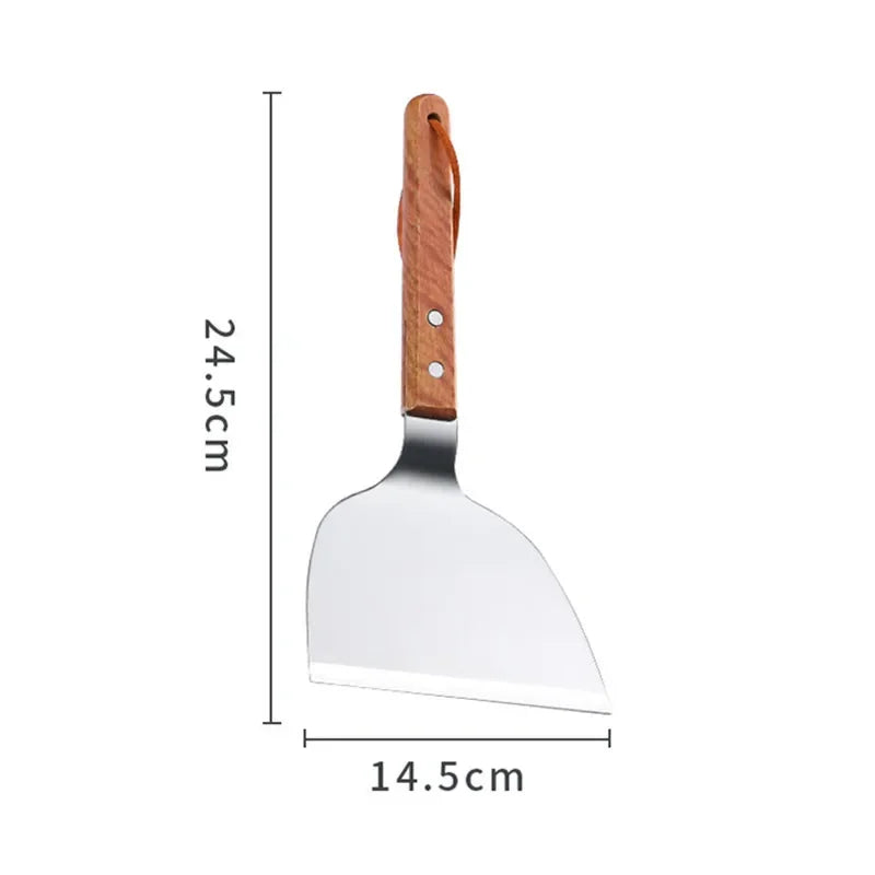 Stainless Steel Wooden Handle Teppanyaki Shovel Non-Slip Frying