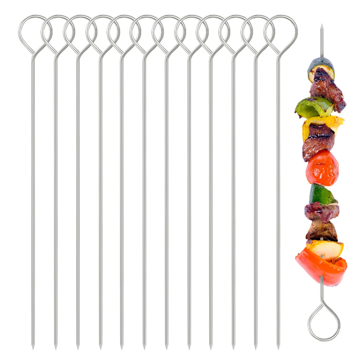 10/12pcs Stainless Steel Barbecue Skewer Reusable Bbq Kebab