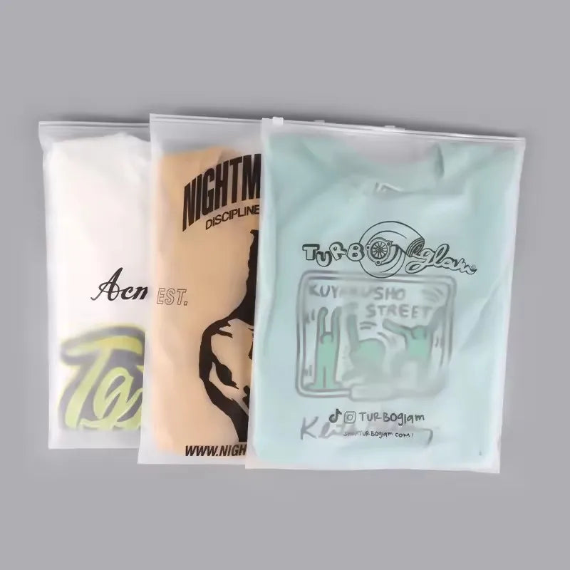 Customized Logo Clothing Packaging Bag Frosted Zipper Bag