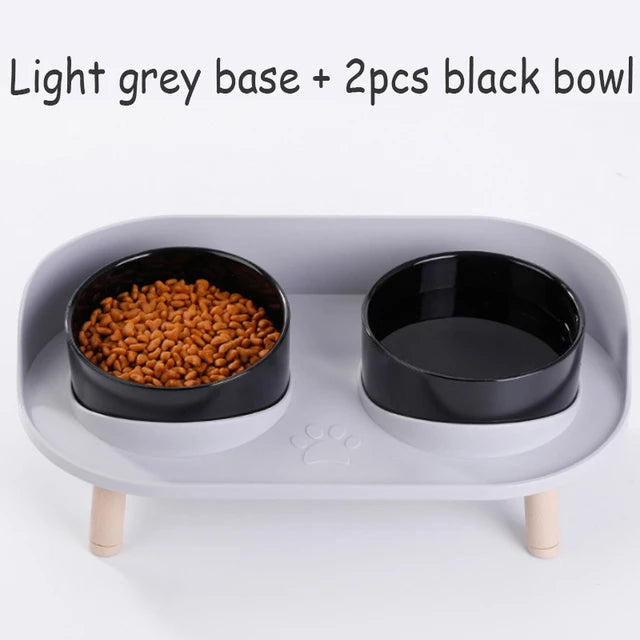 Cat Double Bowl Safety Wood Stand Silicone Mat