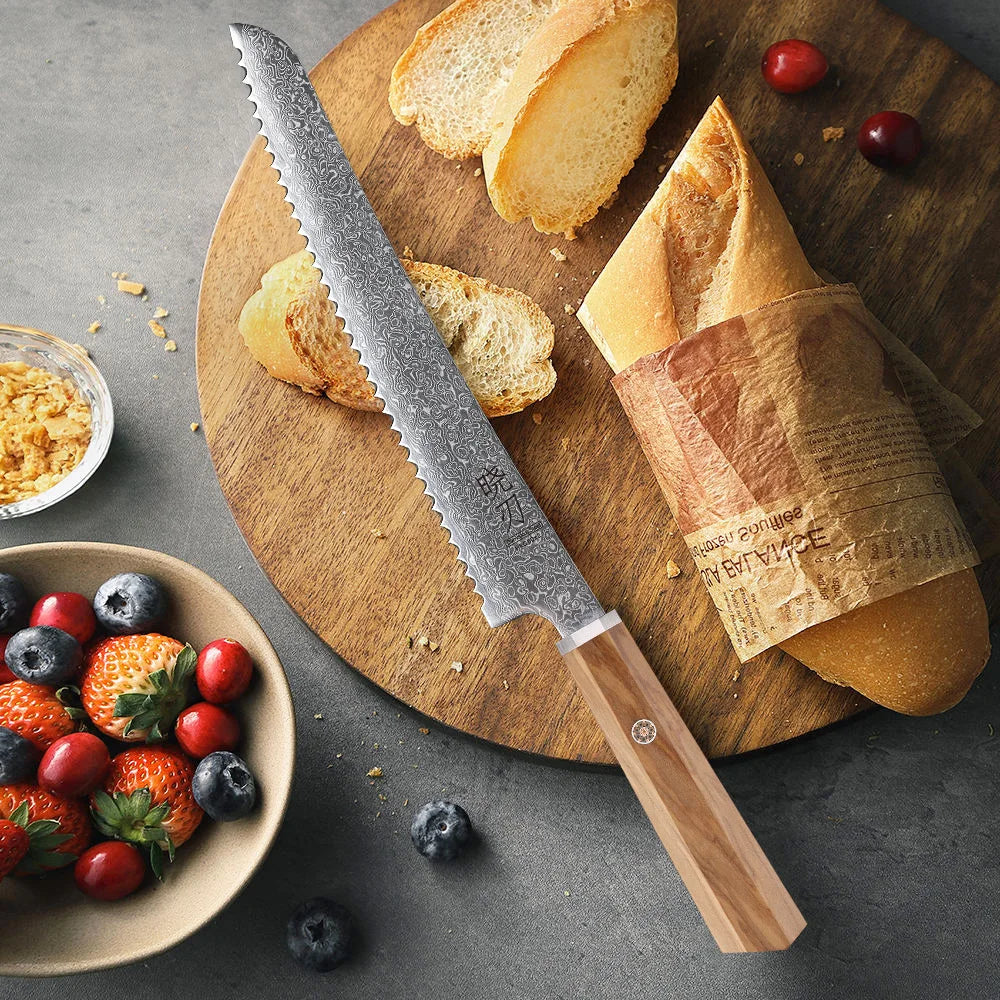 Bread Knife Hand Forged Damascus Steel Japanese Chef