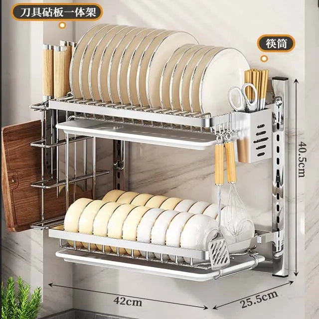 Stainless Steel Dish Dryer Station Built-In Cutting Board