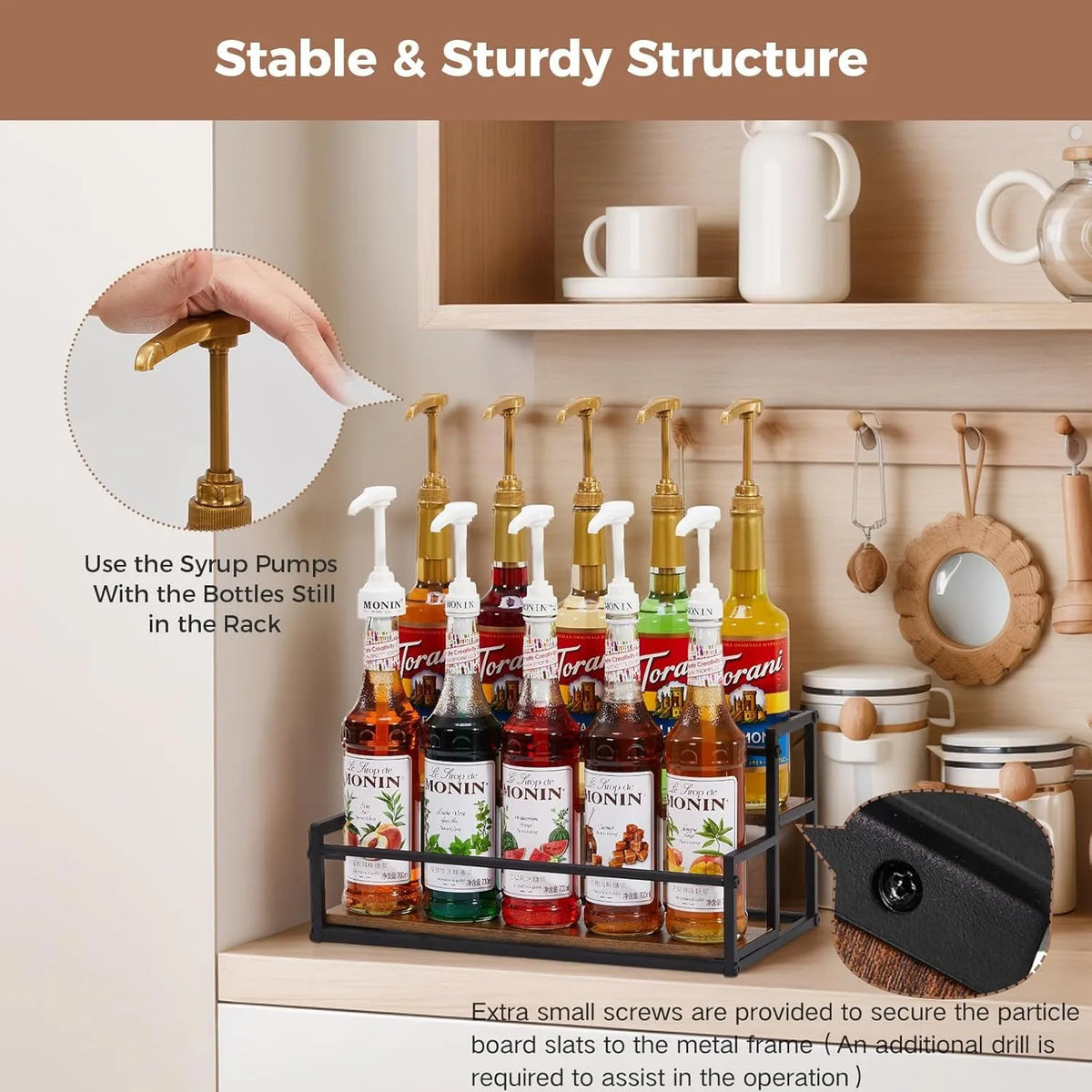 2-Tier 10 Syrup Bottles Rack Coffee Bar Liquor