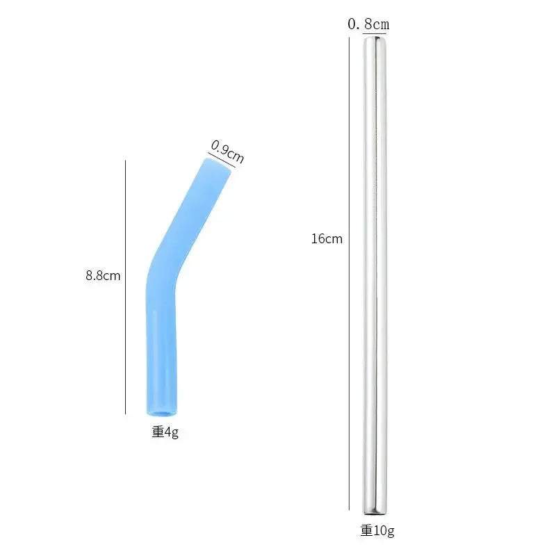 1set Long Stainless Steel Straw Silicone Straw Sleeve