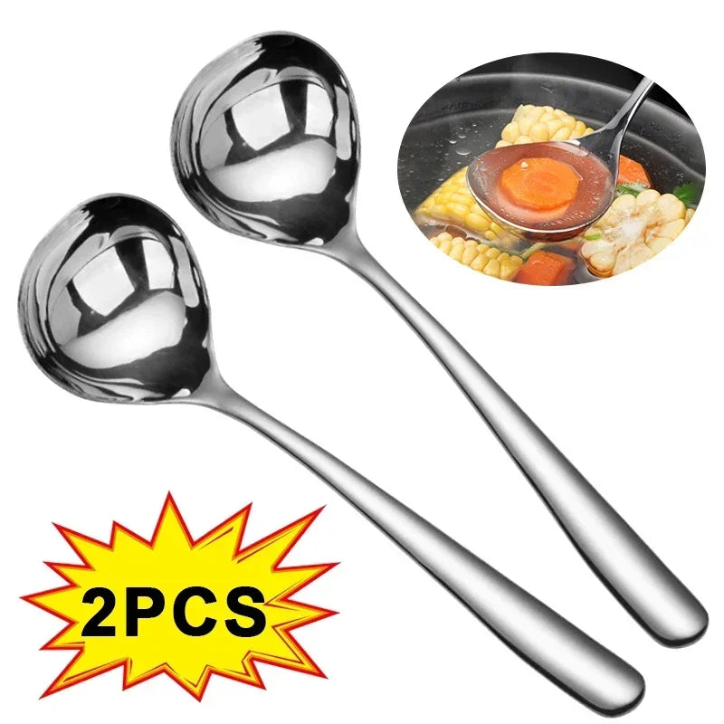 2/1pcs Stainless Steel Spoon Thicken Long Handle Soup