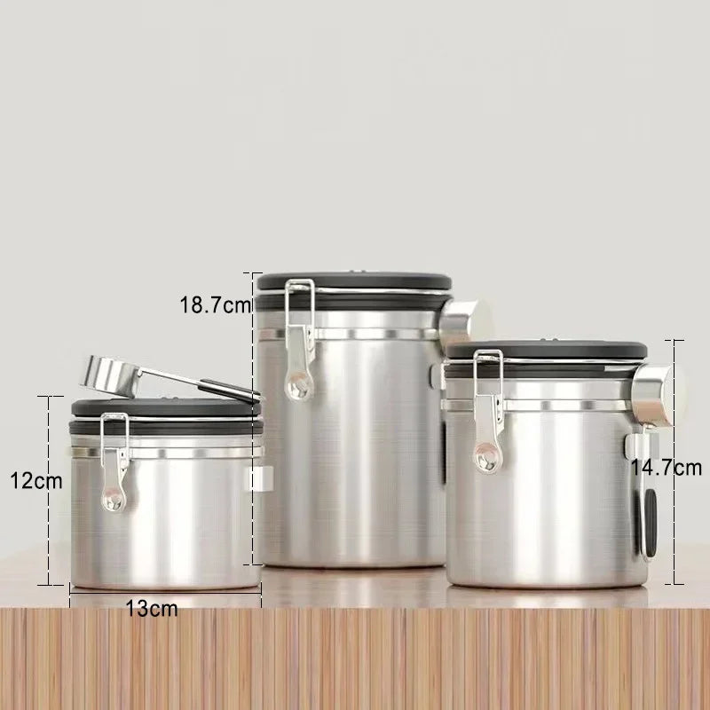 Stainless Steel Coffee Beans Vacuum Storage Jar Spoon