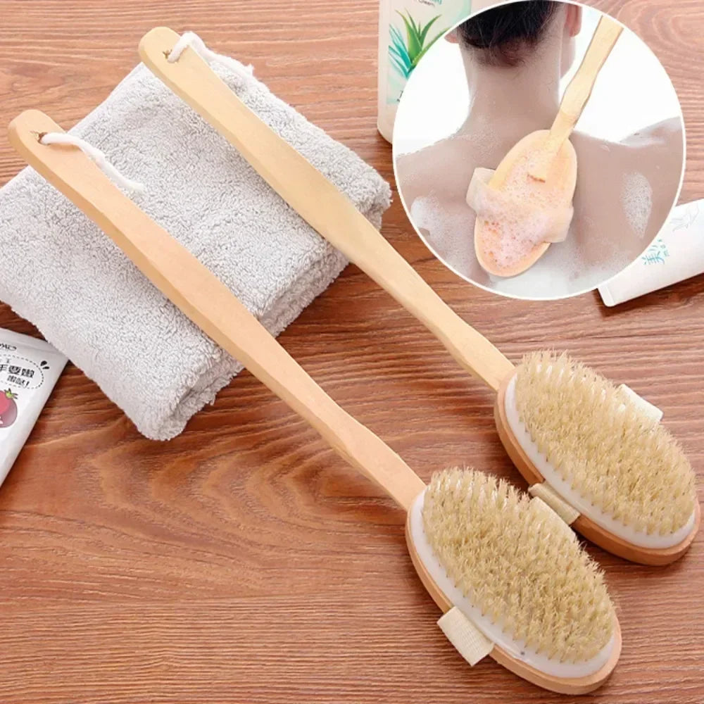 Wooden Long Handled Bristle Brush Back Scrubbing Product