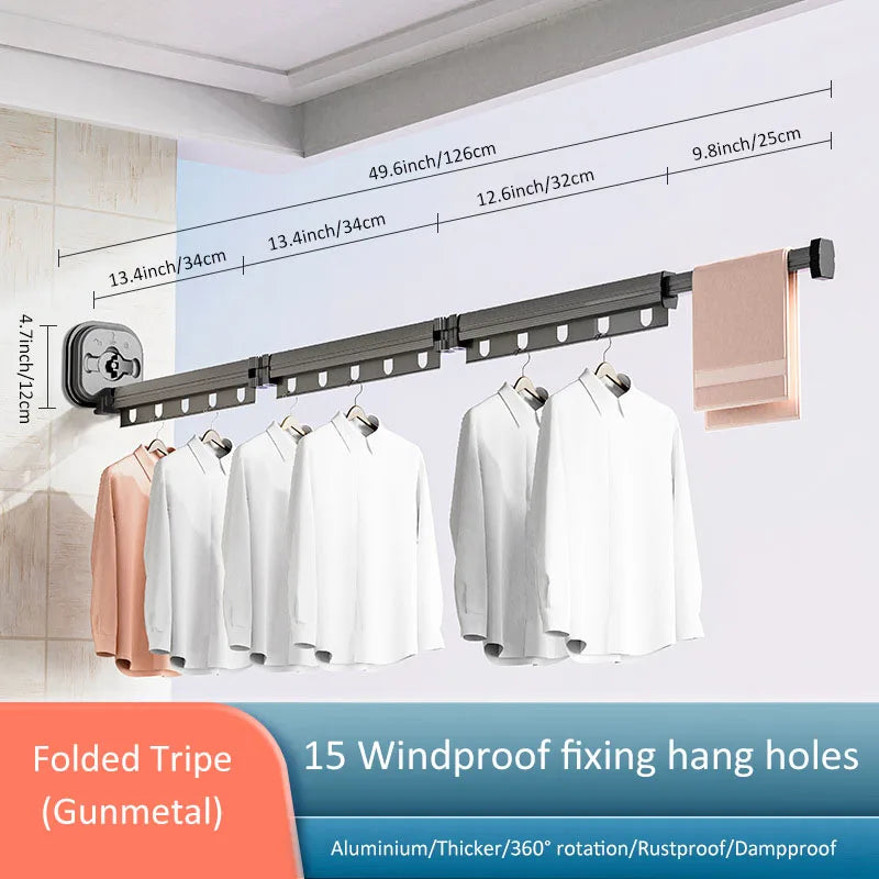 Pc No Punching Wall Mounted Clothes Hanger Retractable
