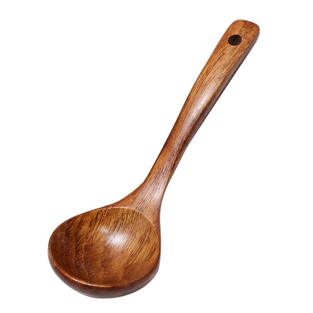 1pc Wooden Soup Spoon Long Handle Dessert Rice