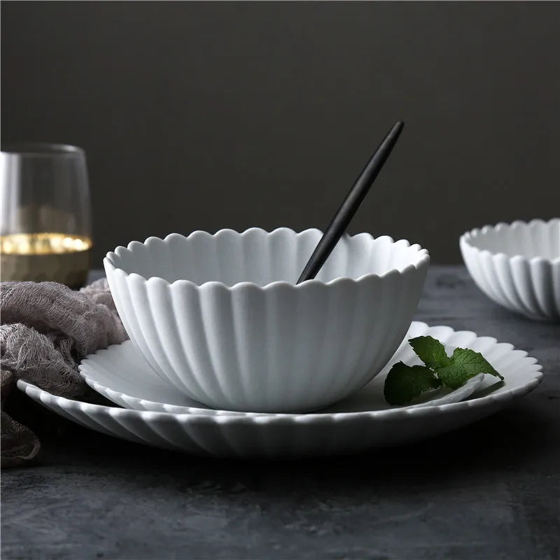 Japanese Style Chrysanthemum Ceramic Dinner Plate Rice Salad