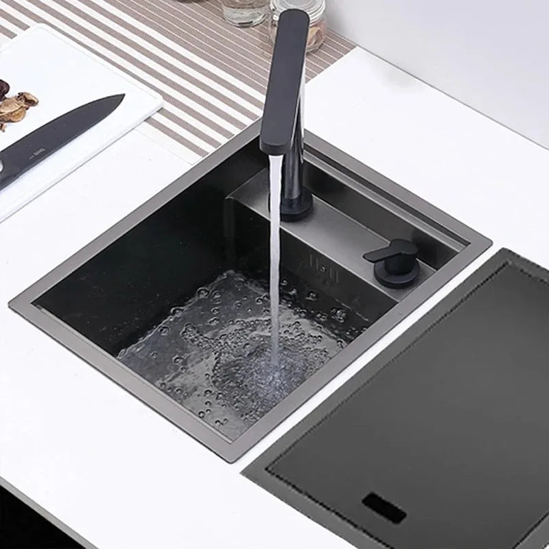 Nano Hidden Bar Sink Black Folding Faucet Silvery