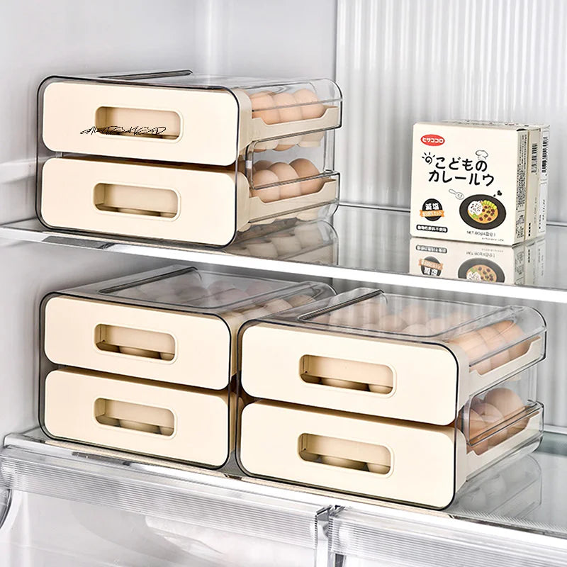 2-Layer Stackable Refrigerator Egg Organizer Clear Plastic Egg