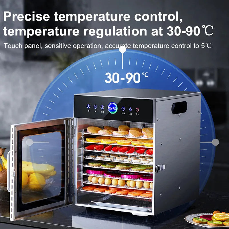 8-Tier Stainless Steel Food Dehydrator Commercial Power Digital