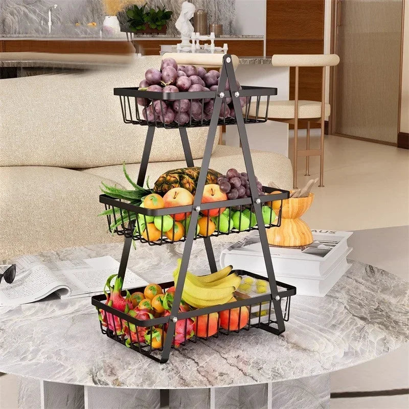 Tiers Countertop Fruit Basket Iron Art Organizer Fruits