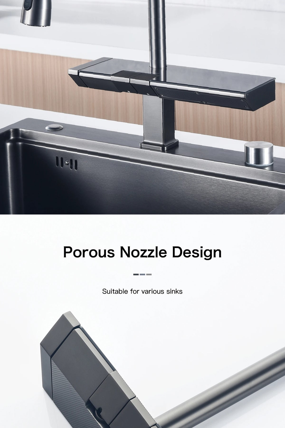 Luxury Digital Display Brass Grey Faucet Pull-Out Design