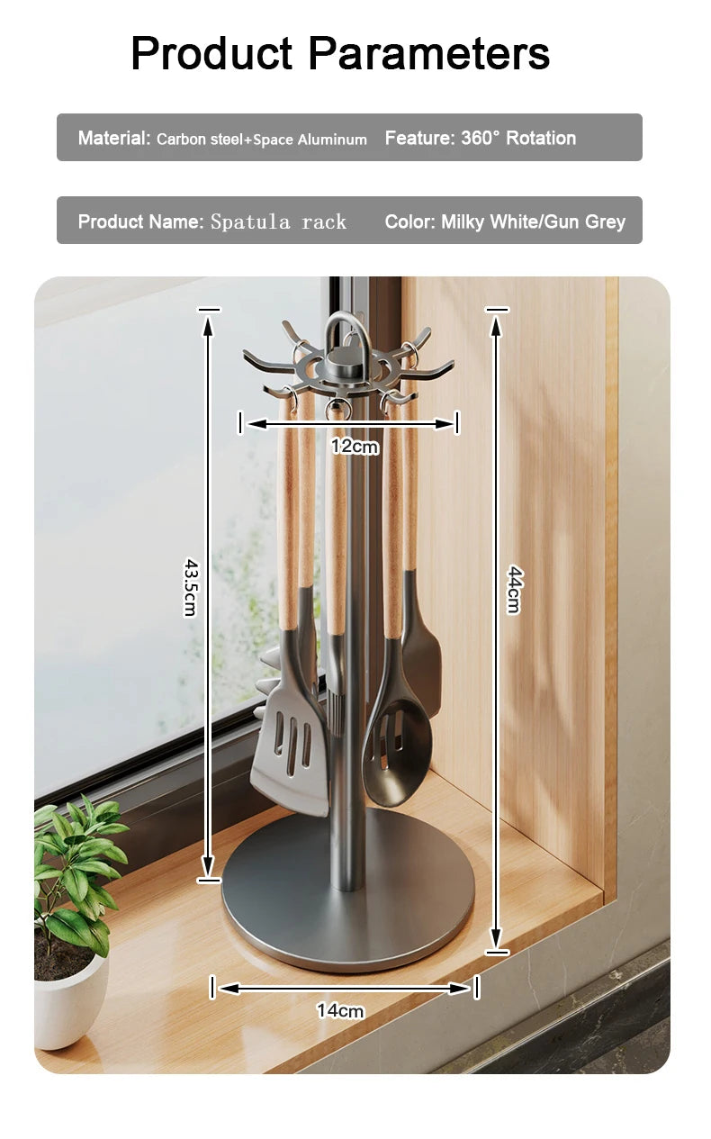 Utensil Stand Rotating Storage Hanger Hooks Countertop