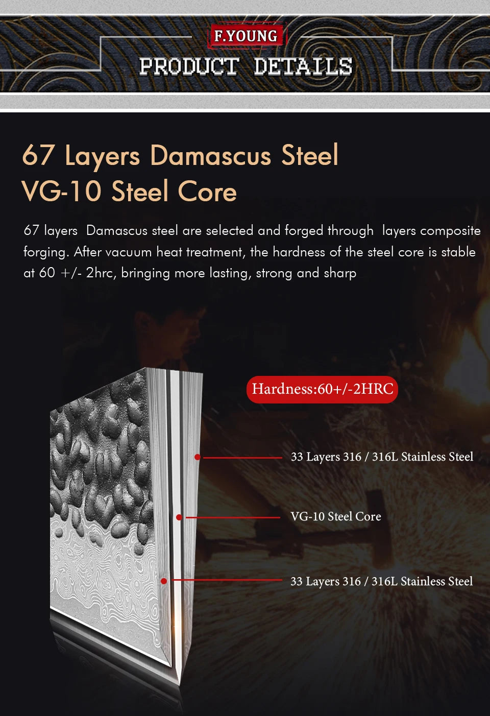 Young Japanese Handmade Chef Knife 67 Layer Damascus