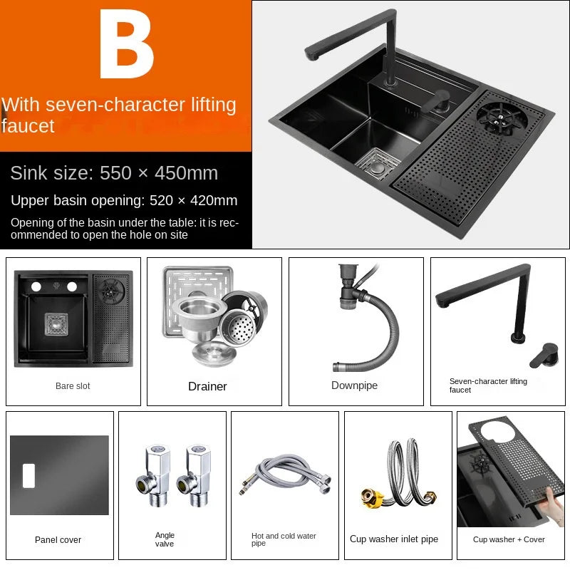 55cmx45cm Sink Nano 304 Stainless Steel Vegetable Wash